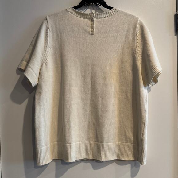 New Talbots Knitted Top White Cream Ribbed Hem Back Button Short Sleeve Sz 1X - Picture 6 of 7